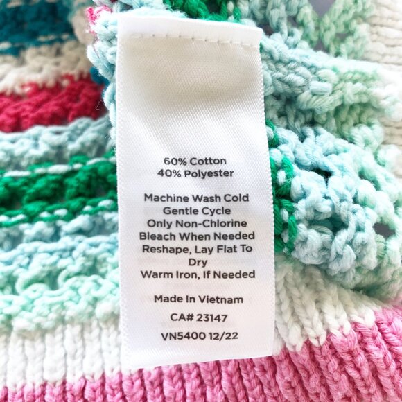 TALBOTS Sleeveless Crochet Colorful Striped Sweater Open Knit Women Large Petite - Picture 5 of 7